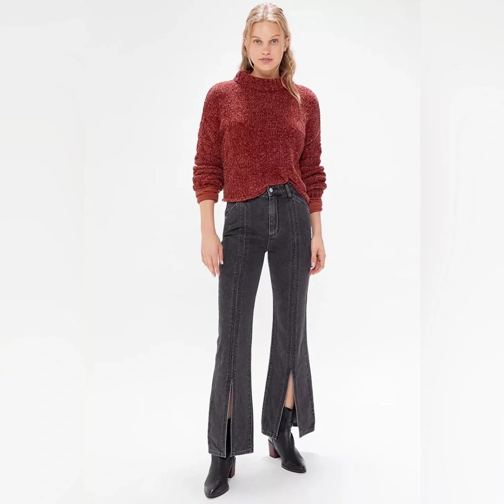 Urban Outfitters BDG Washed Black Denim Tati High Waisted Slit Flare Jean - Picture 4 of 13